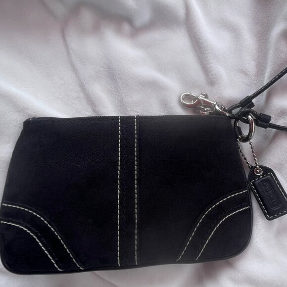 Coach Black Signature C's Wristlet with White Stitching Details - Picture 7 of 10